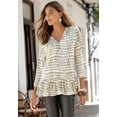 thumbnail image 2 of LASCANA Women's Tie Neck Print Blouse Shirt Ruffle Trim, 2 of 5