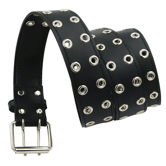 KALLORY Men's Black Faux Double Prong Punk Belt Casual Style Fashion Accessory