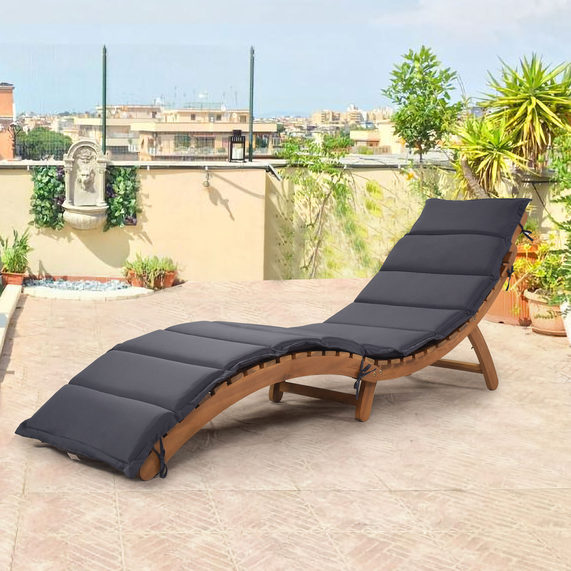Chaise Lounge Chairs for Outside, SYNGAR 3 Piece Patio Lounge Chaise Chairs Set with Matching Table, Outdoor Extended Sun Loungers with Cushions, Wood Recliner Chairs for Yard, Poolside, Garden, D7434 - image 5 of 12