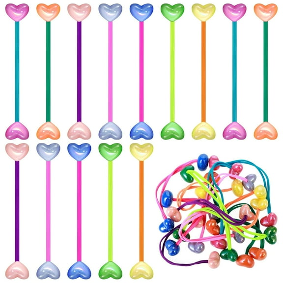 16pcs Ball Charm Hair Ties – Colorful Double Heart Bead Ponytail Holders