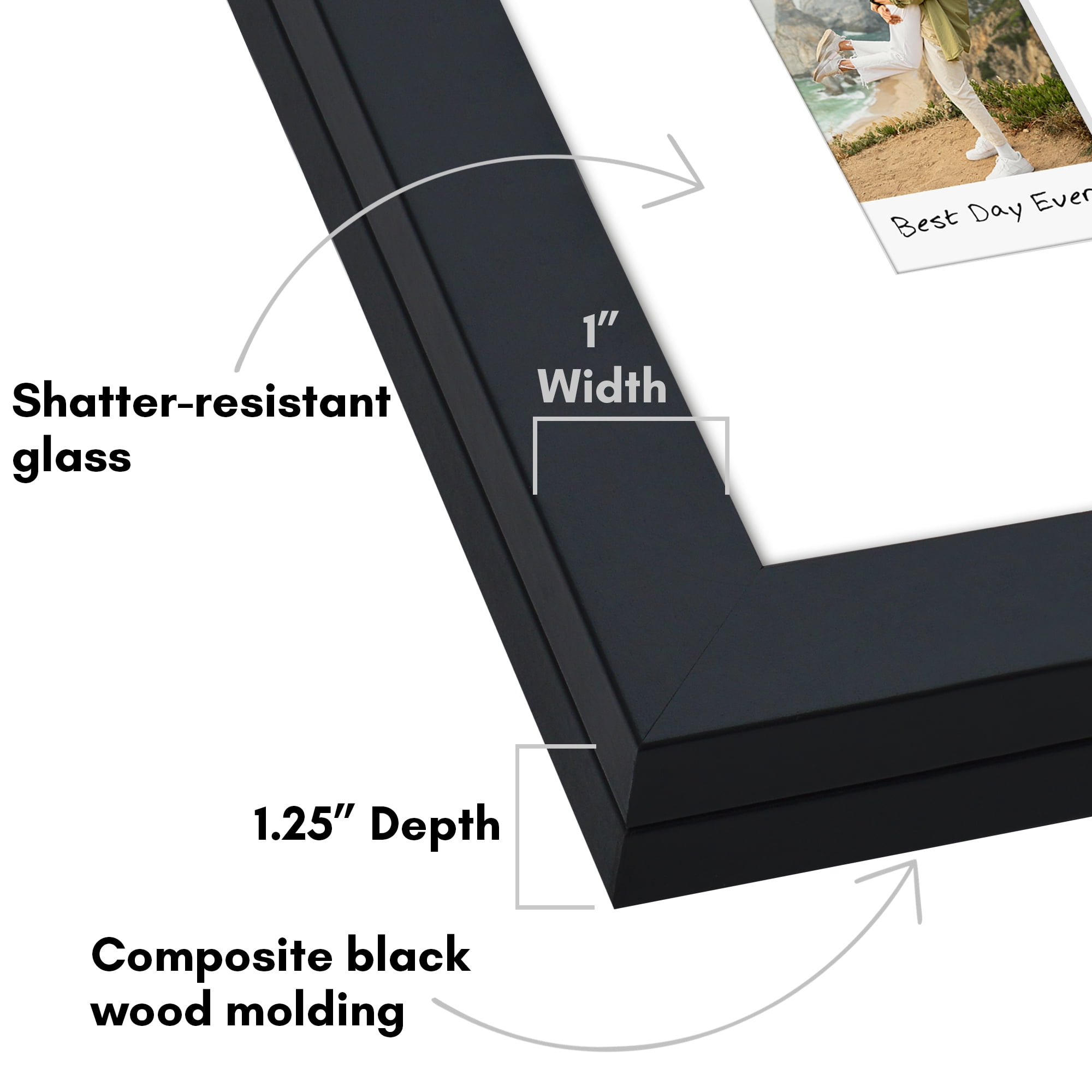 Americanflat 9x11 Picture Frame Storage with 2x3 Mat Fits Four Instant Print Photos Quick Change Frames Wall - Black