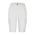 thumbnail image 4 of Tianiyouqing Women Cargo Shorts Dressy High Waisted Elastic Waist Knee Length Flowy Workout Shorts Pull on Walking Hiking Shorts with 6 Pockets White S, 4 of 5