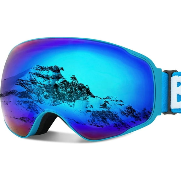 Ski Goggles, Snowboard Goggles with Interchangeable Lens & Widen and Lengthen Anti Slip Belt for Men & Women