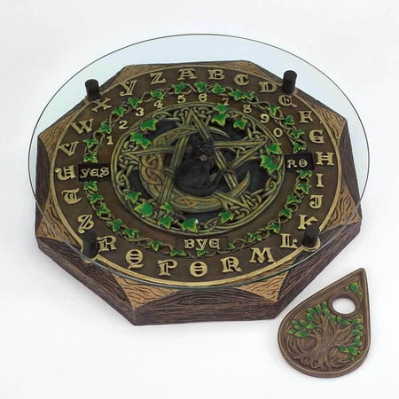 Black Cat and Crescent Moon Ouija Board with Planchette and Glass Top Paranormal