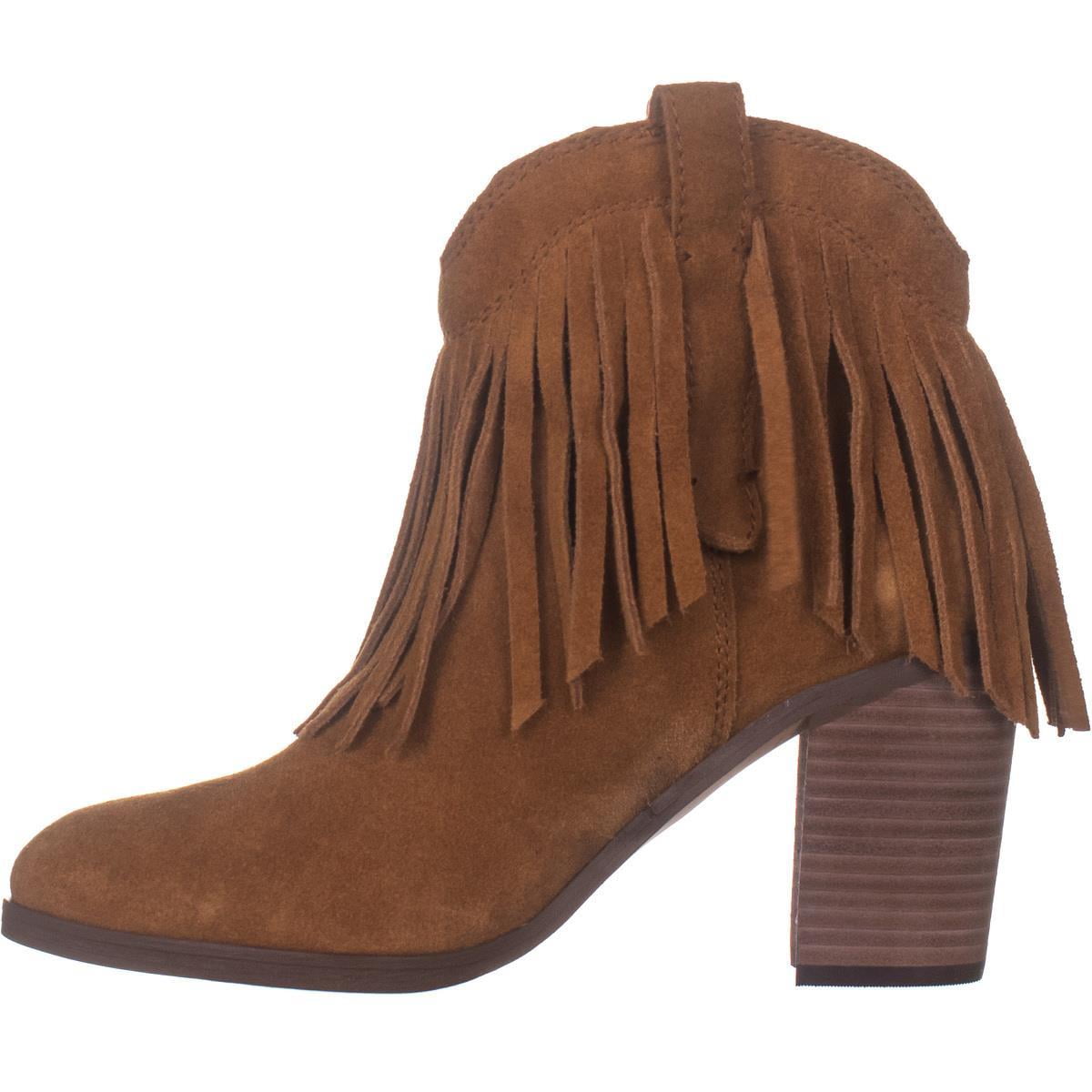 Womens Splendid Carden Western Fringe Ankle Boots Brandy Suede 6