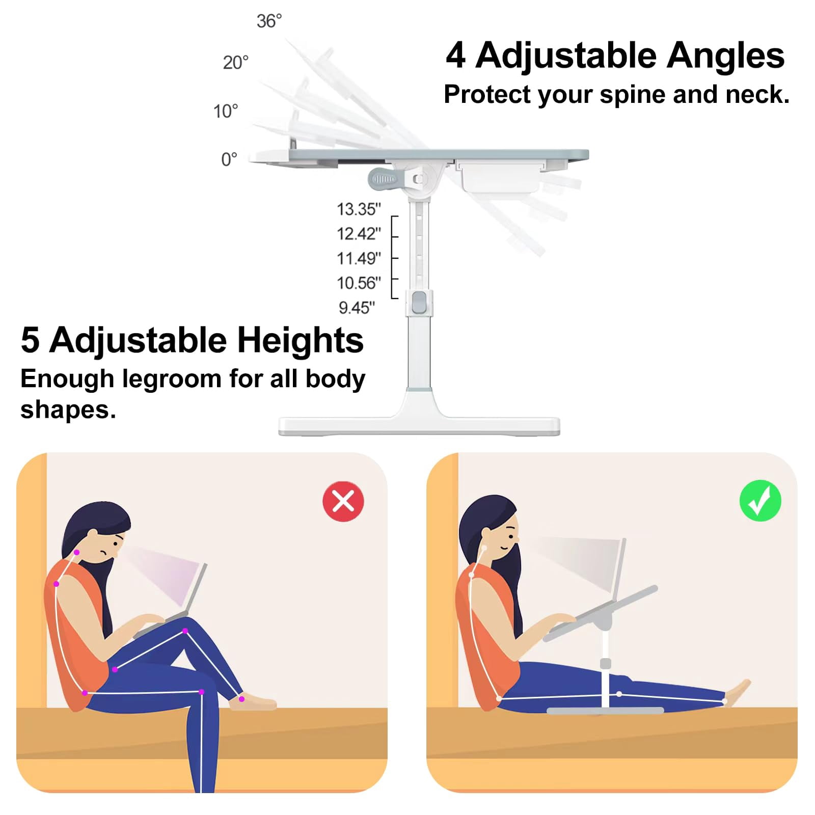 Laptop Bed Desk  Adjustable Lap With Drawer X-large Foldable Table Tray For Couch Floor Writing Working Reading Eating Painting (marble 23.6"*15.7")
