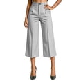 thumbnail image 5 of Womens Striped Capri Suit Pants High Waist Pocket Cropped Workwear Wide Leg Trousers for office Daily Casual Gray M(M), 5 of 5