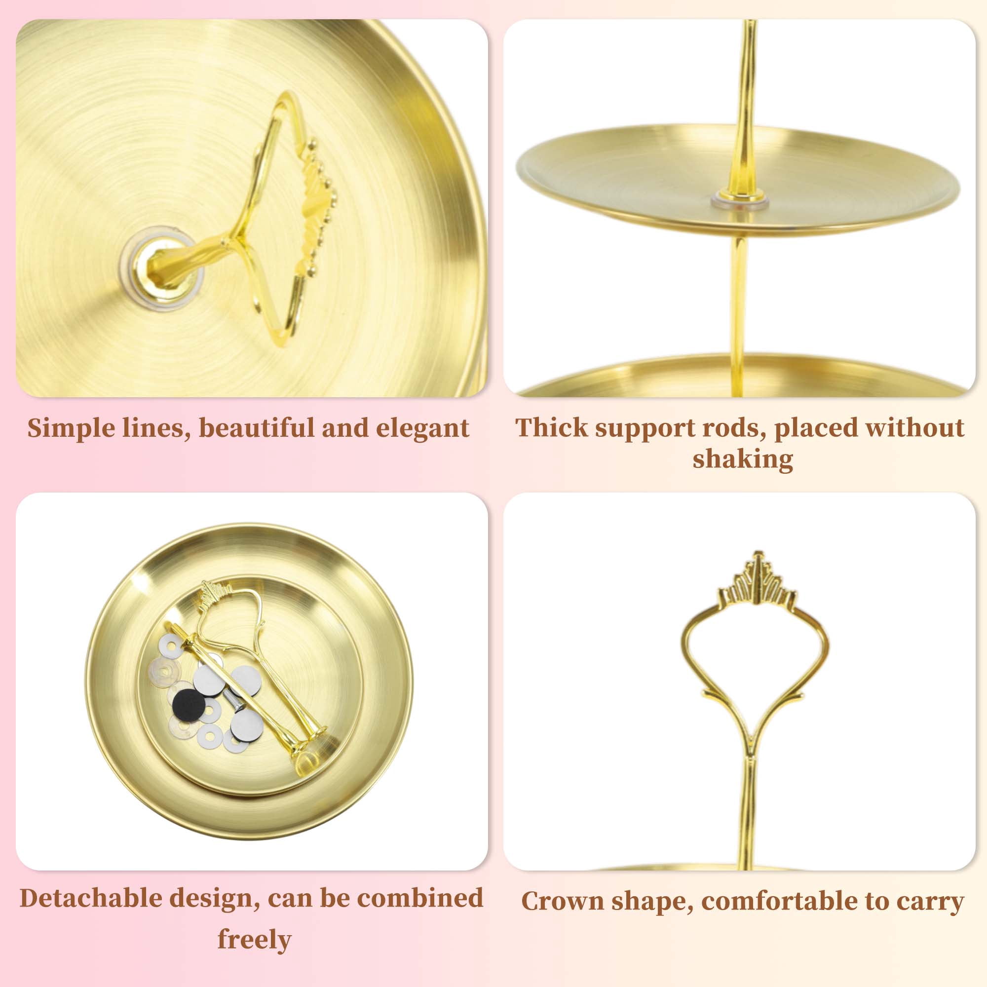 Unique Bargains 2 Layer Cupcake Stand Holder with Tiered Serving Tray Gold Tone