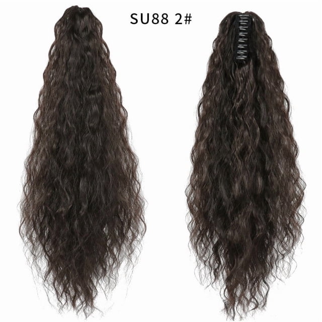 Extensión de coleta con clip | Postizo sintético para mujer | Trenza falsa con ondas de agua | Peluca de coleta con permanente de trenzas africanas