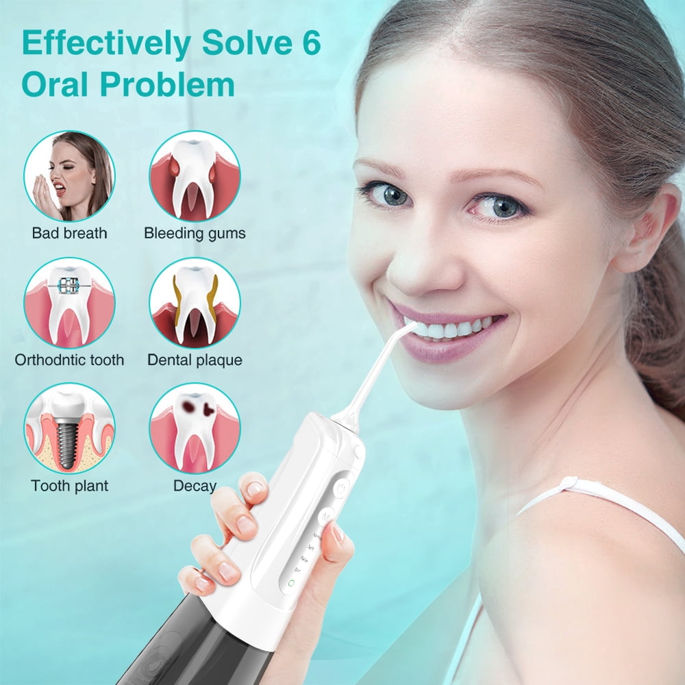 Cordless Water Flosser for Teeth, INSMART,Portable Rechargeable Teeth Cleaner with DIY Mode RGB Light 4 Jet Tips IPX7 Waterproof Dental Oral Irrigator