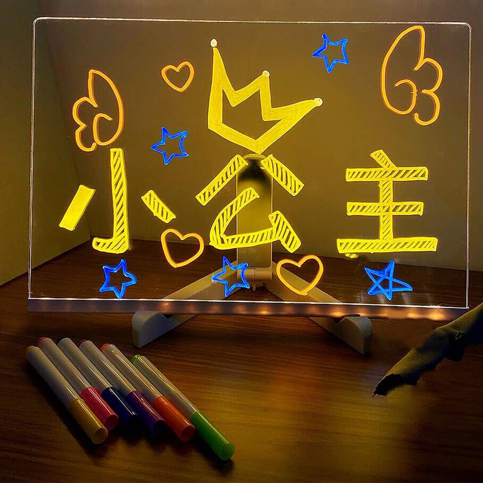 Glowing Acrylic Message Board With LED Lights - Dry Erase Board With 7 Color Markers