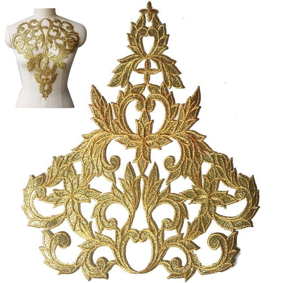 vlrwzc Gold Flower Embroidery Applique Lace Fabric Sew On Patch for Bridal Gowns Dresses