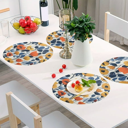 

Round Grid Placemat One Sizex1 Round Placemat PVC Plate Mat，15.4 Inch Non-Slip and Heat Resistant Table Placemat Dining Room Placemat Beautiful Flowers Seamless