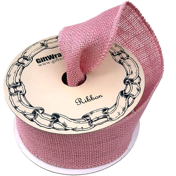 Light Pink Fabric Burlap Ribbon - 2 1/2" x 10 Yards, Wired Edge, Valentine's Day, V-Day, Easter, Rustic Jute Wedding Embellishments, Wreath, Birthday, Gift Bow, Breast Cancer Awareness, Christmas
