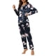 thumbnail image 2 of Pijamas de satén para mujer INSPIRE CHIC, ropa de dormir de manga larga con pantalones, conjuntos de lounge con botones, XL, azul marino, estampado floral, 2 of 5