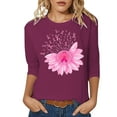 thumbnail image 1 of Fgnfyis T-Shirt de Sensibilisation au Cancer du Sein pour Femmes Col Rond Manches Trois-Quarts Imprimé pour Usage Quotidien Printemps Été Automne Hauts pour Femmes Rose Vif G, 1 of 4