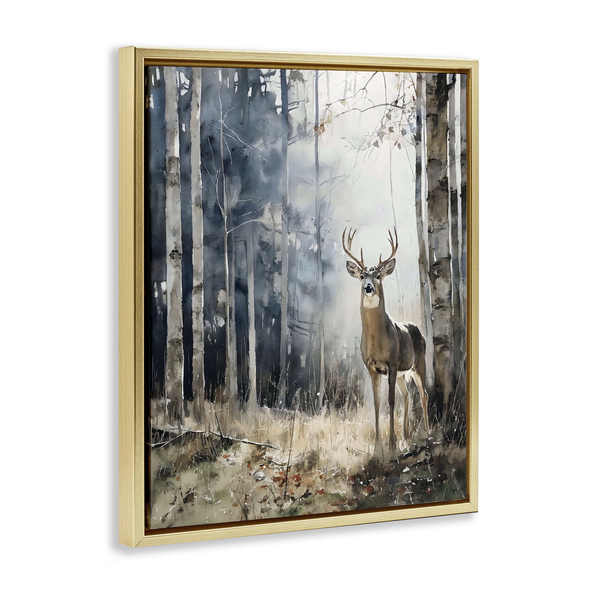 Stupell Industries Deer In The Woods Gold Framed Floater Canvas Wall Art, design by Franklyn Gregory