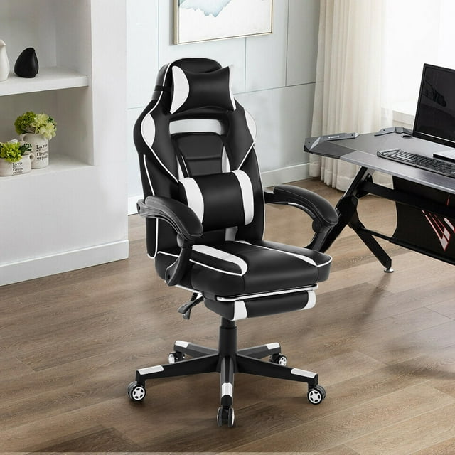 Yiwa Chaise de Jeu Grande Taille, Chaise d'Ordinateur Pivotante avec Repose-Pieds, Appuie-Tête Réglable et Inclinaison de 90° à 160°