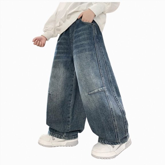 NIEWTR Kids Pants Boys Thick Lined Warm Denim Pants Straight Wide Leg Trousers Youth Loose Fit Comfortable Fashion Classic Jeans Casual Athletic Clothes