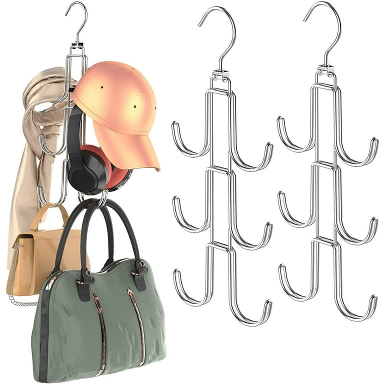 TRIANU 4 Pack Purse Hanger Purse Organizer for Closet, Twist Design Bag  Hanger, Closet Rod Hooks for Hanging Handbags, Purses, Belts, Scarves,  Hats, Silver 