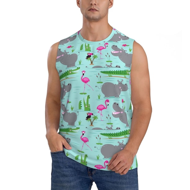 Balery Hippo With Flamingos And Crocodiles Camisetas sin mangas para hombre, absorbe la humedad y protege contra el mal olor.-Small