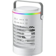 PULANLA Portable Air Conditioner, 4-in-1 Evaporative Air Cooler, 3-Speed Mini Air Conditioner with Smart Timer, 600ml Water Tank, 7-Color Light, Personal Mini Desk AC Fan for Bedroom Office Room