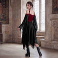 thumbnail image 4 of Renaissance Witch Maxi Dress, Off Shoulder Long Sleeve Renaissance Witch Maxi Dress, Sheer Flare Sleeve Corset Lace Up Medieval Gothic Cosplay Gown for Halloween Themed Gathering, Deep Red L, 4 of 7
