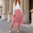 thumbnail image 2 of mgoYE Women's Tulle Tutu A-line Midi Skirt Tiered Layered High Elastic Waist Ballet Prom Party Irregular Mesh Skirt(Light Pink,S), 2 of 7