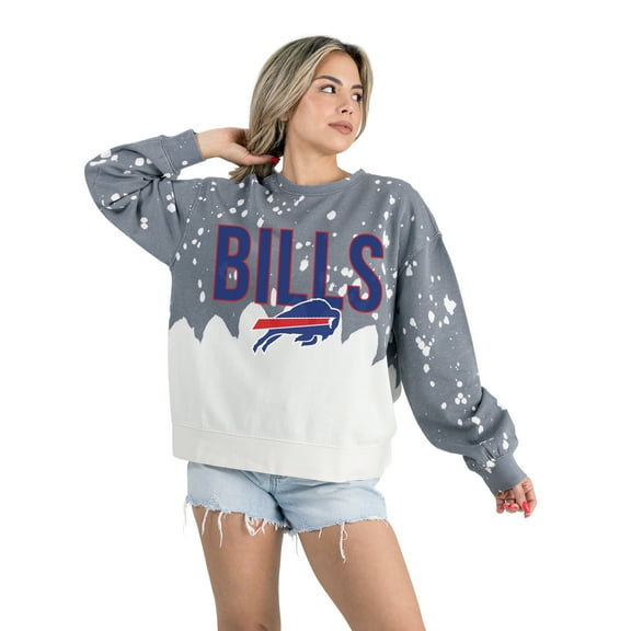 Women's Gameday Couture Gray Buffalo Bills Oversized Faded Wash Tri-Blend Pullover Sweatshirt