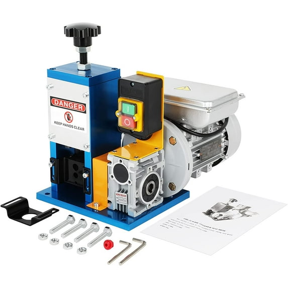Electric Wire Stripper Machine 0.06-0.98 in (1.5 - 25 mm) Automatic Wire Stripping Machine 110V 2.9A 180W Compact Portable Aluminum Alloy Construction for Scrap Cable Copper Recycling (Blue)