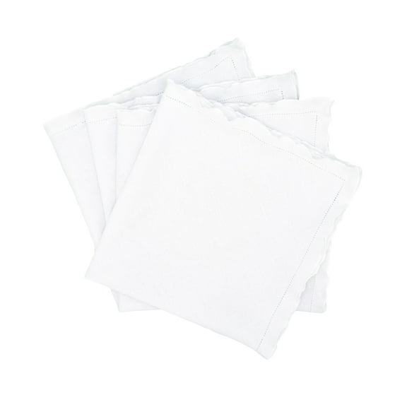 Linen Napkins With White Scalloped Hemstitch Edges, Set of 4