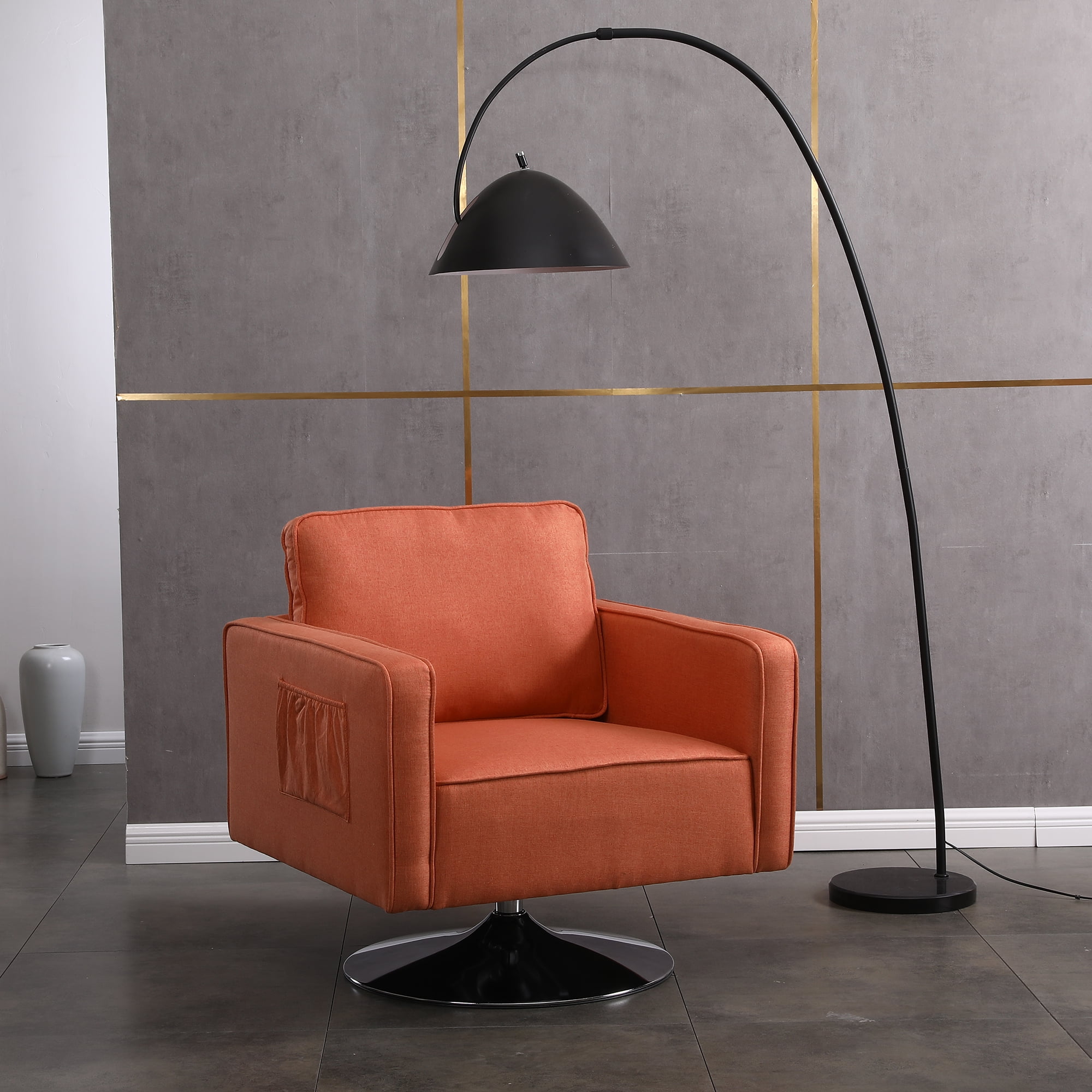 Kadyn Swivel Accent Barrel Chair, Linen Armchair with 360 Degree Swiveling and Side Pocket for Living Room, Orange Kadyn Swivel Accent Barrel Chair, Linen Armchair with 360 Degree Swiveling and Side Pocket for Living Room, Orange