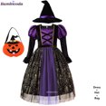 thumbnail image 3 of Vestido de fiesta de bruja para niñas de Halloween, disfraz de fantasma gótico, bata, vestido con tutú, sombrero de bruja para fiesta de carnaval de Purim, 3 of 5