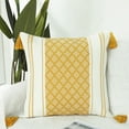 thumbnail image 5 of Boho Throw Pillow Cover with Tassels, 20x20 Inches, Mustard Yellow/Cream | Decorative Pillow Cover for Living room Couch Sofa/ Farmhouse Woven Pillow Case/ Neutral Accent Cushion Cover, 5 of 10