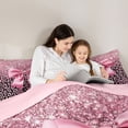 thumbnail image 4 of Erosebridal Kawaii Ribbon Bow Twin Comforter Sets 3-Piece For Girls,Leopard Print Glitter Print Bedding Set For Teens,Pink Reversible, 4 of 6