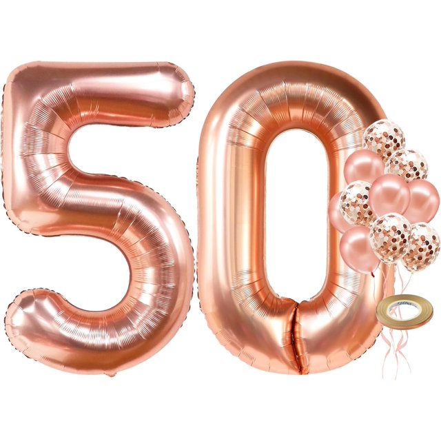 czcpp-, Giant Rose Gold 50th Birthday Balloons - 40 Inch | 50 Balloon Number, Confetti Balloons | 50 Birthday Balloons for 50 and Fabulous Birthday Decorations | 50th Birthday Decorations for Women