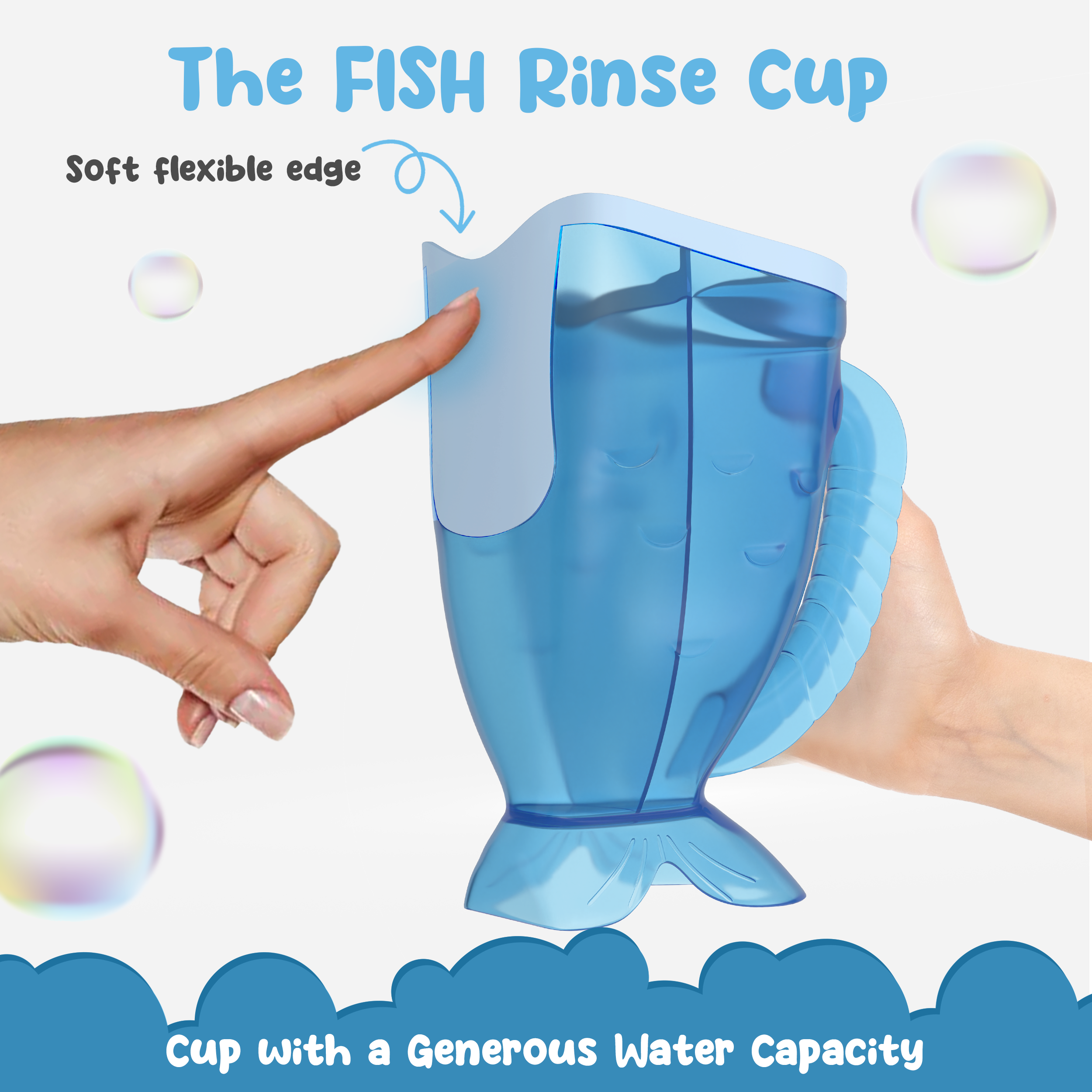 Simply Clever Fish Shampoo Rinse Cup with Soft Flexible Panel for Tear-Free Bathing