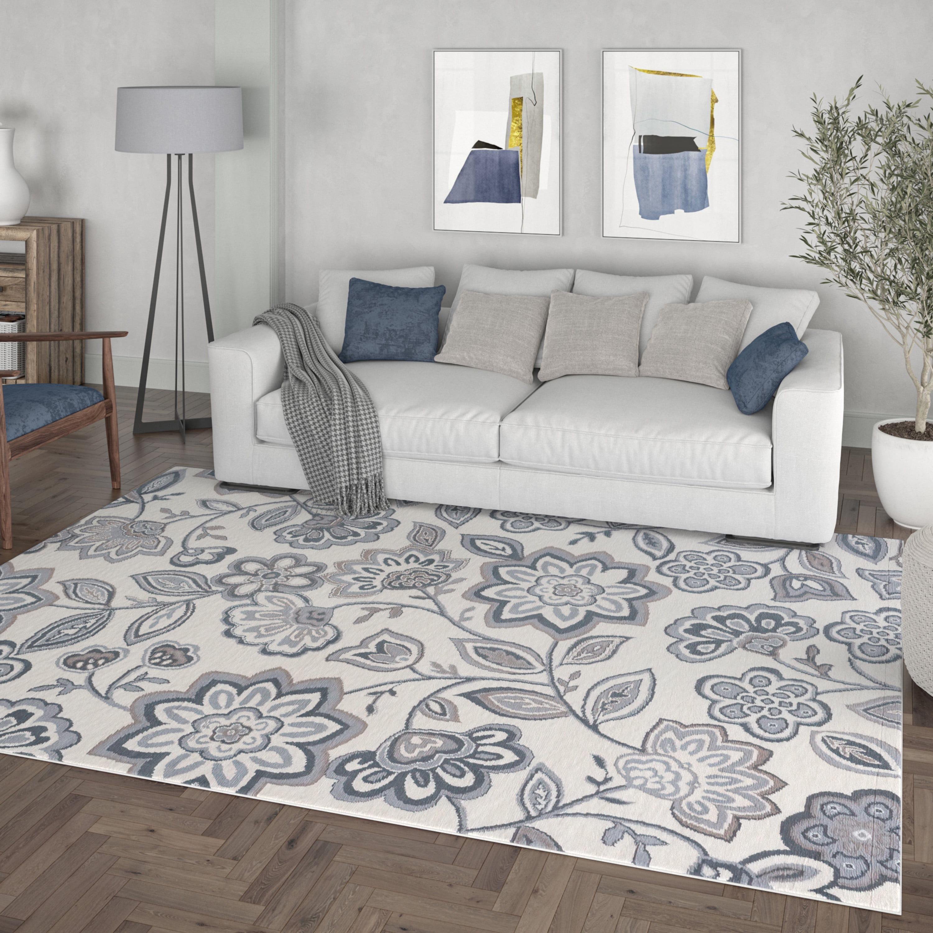 Madison Transitional 2' x 7' Cream and Gray Polypropylene Indoor Area Rug