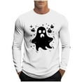 thumbnail image 3 of YOIAVAIOY Mens Halloween Pullover Ghost Pumpkin Skull Graphic Tees Drop Shoulder Long Sleeve Oversized Holiday T Shirts Fall Casual Festival Tops White L, 3 of 6