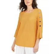 JM Women's Collection Button-Sleeve Crinkle Top Gold Size XX Large