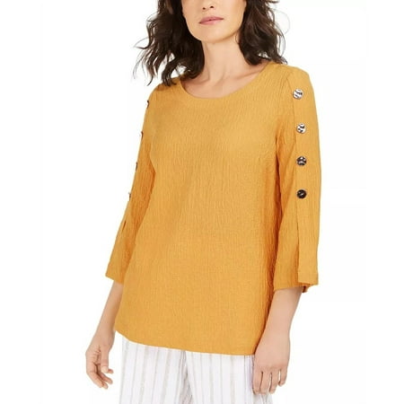 JM Women's Collection Button-Sleeve Crinkle Top Gold Size XX Large