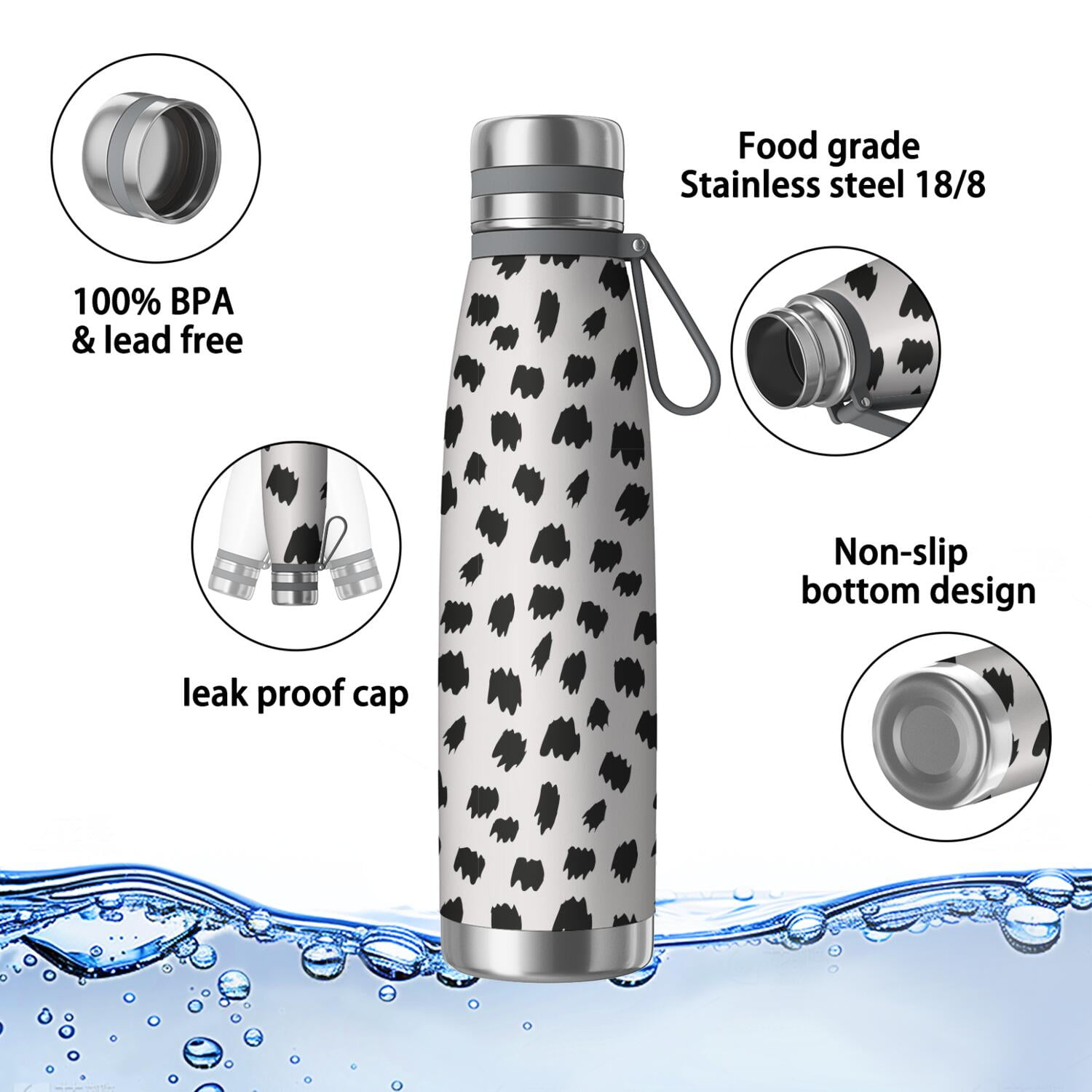 29oz Insulated Water Bottle with Tea Infuser, Stainless Steel Travel Mug, Animal Leopard Print