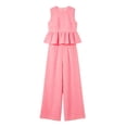 thumbnail image 6 of BRELIL Women's Two Piece Plaid Sets Round Neck Sleeveless Peplum Top Wide Leg Pants Boho Casual 2 Piece Outfits Summer Matching Lounge Travel Tracksuit, Pink M, 6 of 7