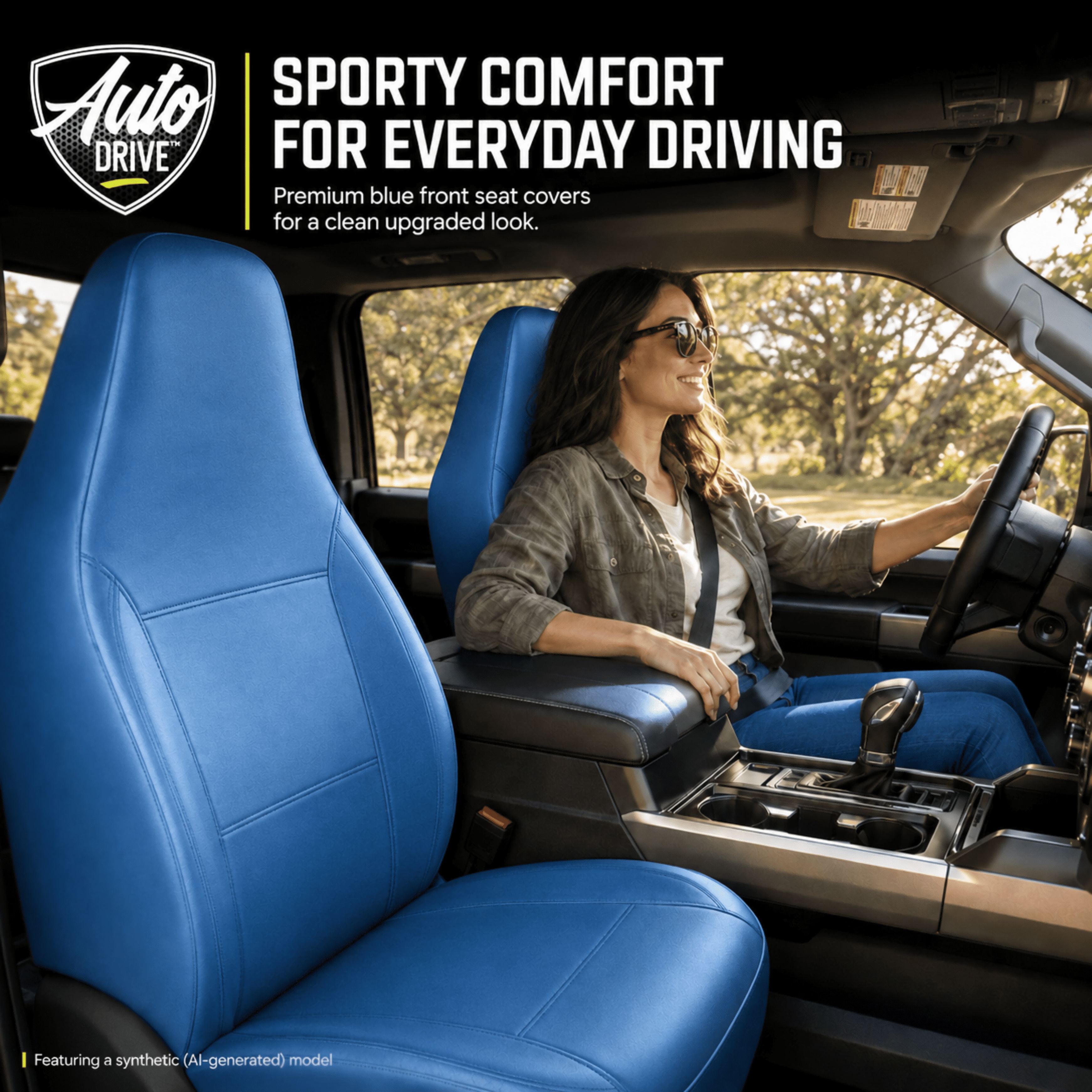 Auto Drive Car Seat Cover,High Back Full Leather Seat Protector Front Seat, Premium Comfortable Anti-Slip, Airbag Compatible Universal Fit for Cars SUVs Trucks，Blue
