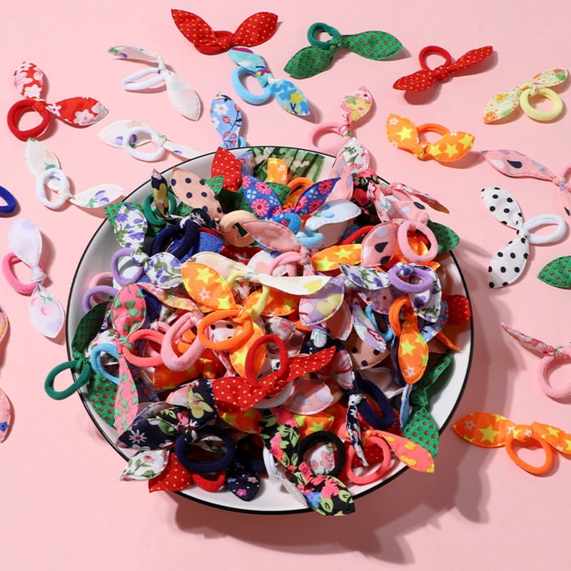 100pcs/set Girls Cute Rabbit Ears Hair Ties Stretch Rubber Bands Hair Ropes Ponytail Holders Hair Accessories Children's Gift