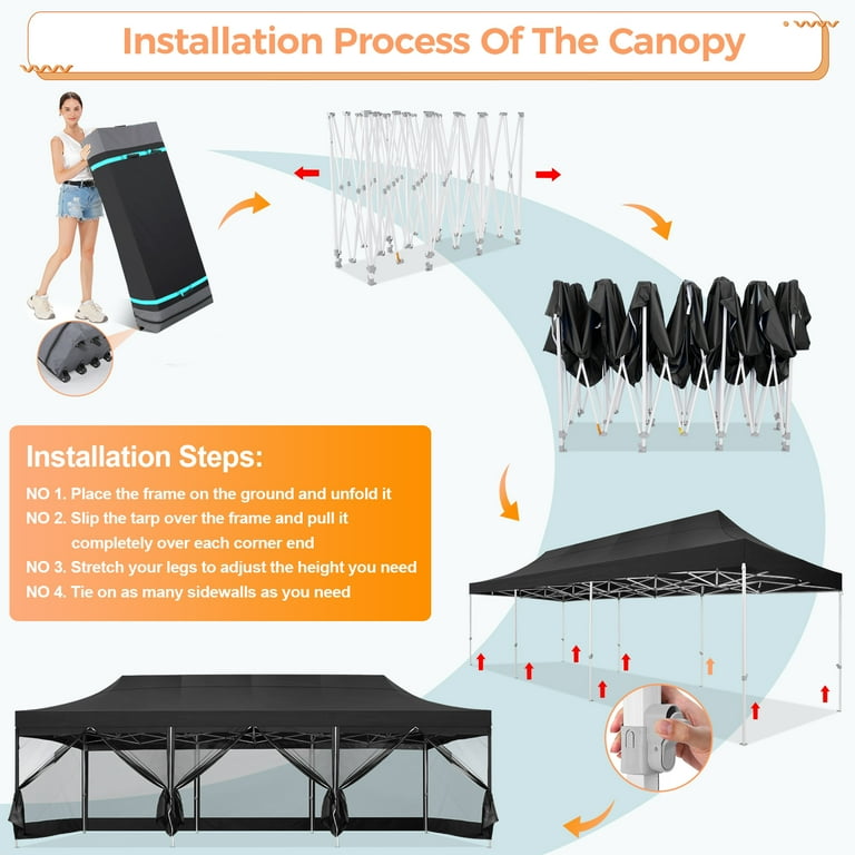SANOPY 10x30 FT Pop Up Canopy with Removable 8 Piece Mesh