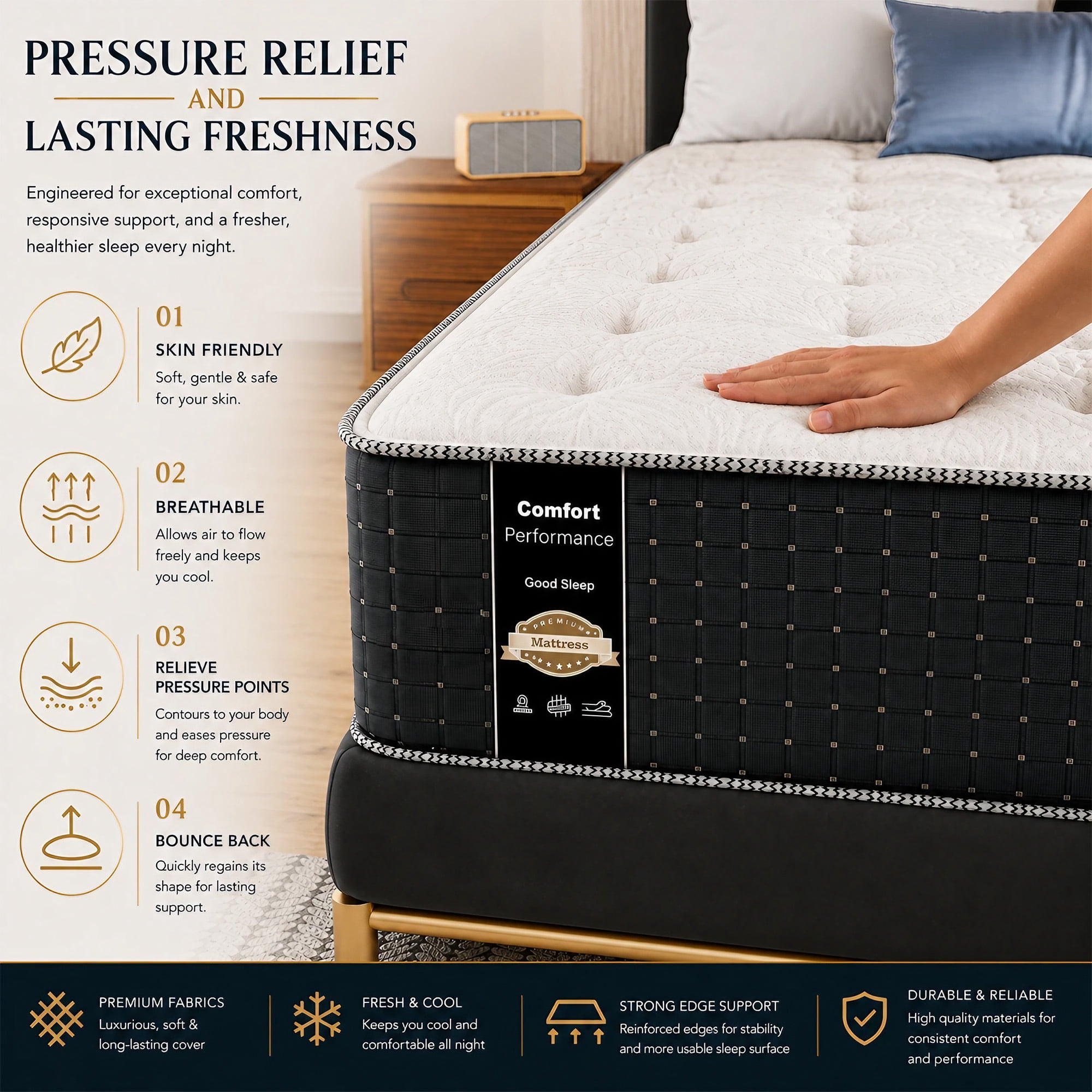 Continental Sleep, 14" Firm Hybrid Mattress-w/Heavy Damask Fabric, Pocket Coils for Motion Isolation, Pressure Relief & Cooling-Reinforced Edges, H/D Foam Base, 2" Soft Quilted Top, Twin