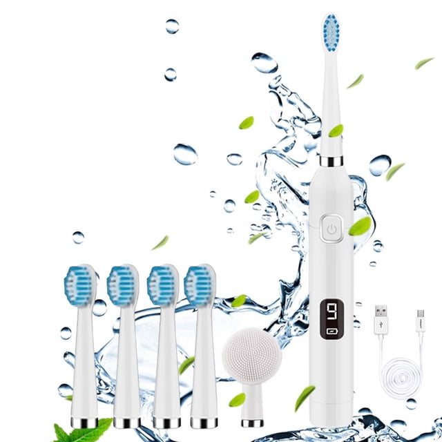 Toothbrush, Toothbrush With 5 Brush Heads+Cleaning Head, 9 Cleaning Modes,Smart 20-speed Timer Toothbrush IPX7 -Newly Upgraded