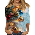 thumbnail image 2 of FDGIU Women's Christmas Graphic Tunic Tops - Soft Long Sleeve Crewneck Blouses with Xmas Tree Prints, Holiday Party Tees, 2 of 5