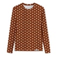 thumbnail image 5 of Dolkfu Pull-on Tops for Women Trendy French Chic Long Sleeve Brown Crew Neck Blouses & Tops Patchwork Retro Vintage Polka Dot Brown,L, 5 of 6
